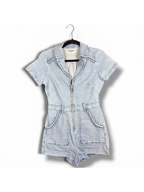 Show Me Your Mumu Outlaw Light Blue Denim Romper M